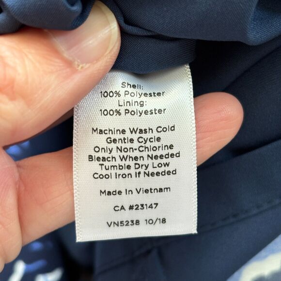 Talbots Floral Shift Dress Women's 10 Navy Blue Scalp Neckline 3/4 Sleeve Crepe - Picture 6 of 9